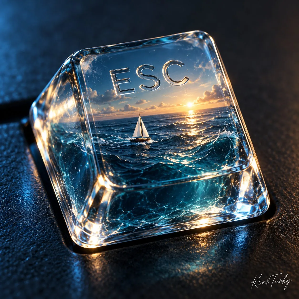 日常物件微缩世界：玻璃 ESC 键里的海洋，示例 1