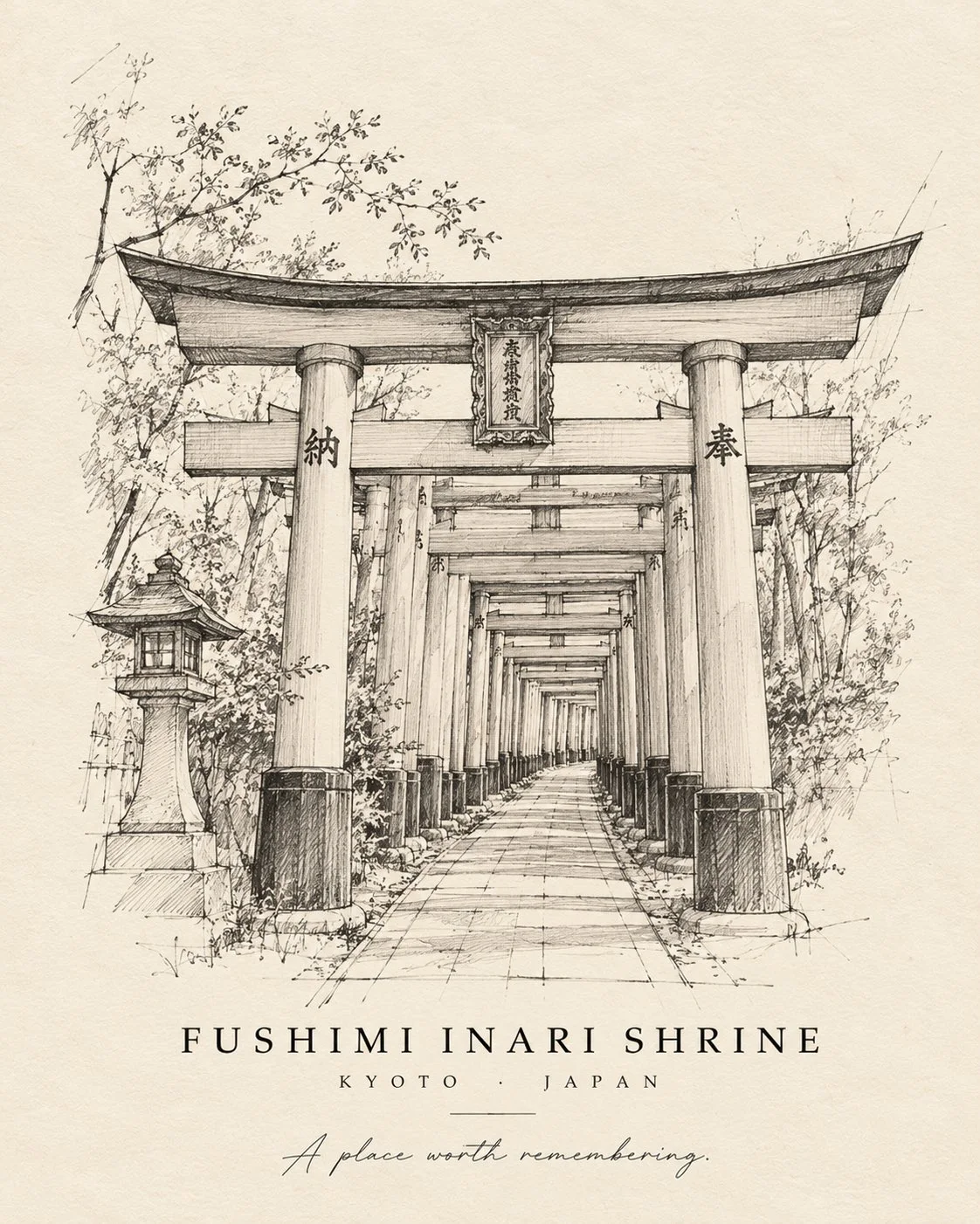 建筑地标铅笔手稿海报，示例 1