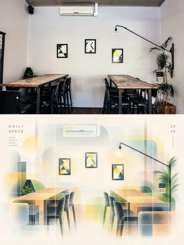 咖啡馆编辑风建筑海报
