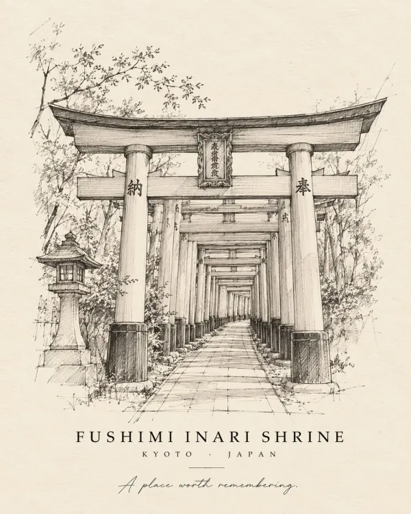 建筑地标铅笔手稿海报