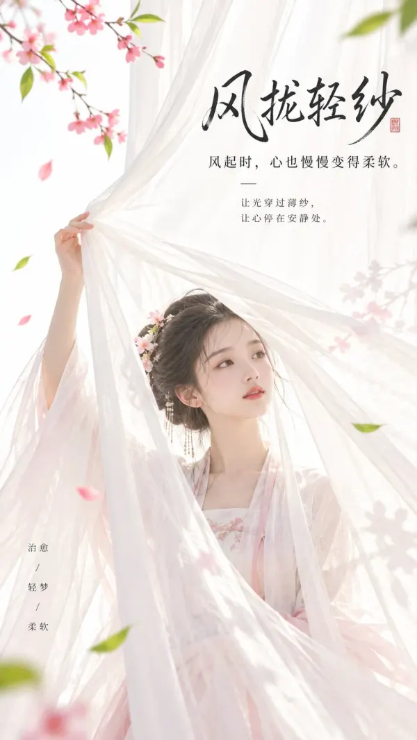 东方禅意海报「风拢轻纱」